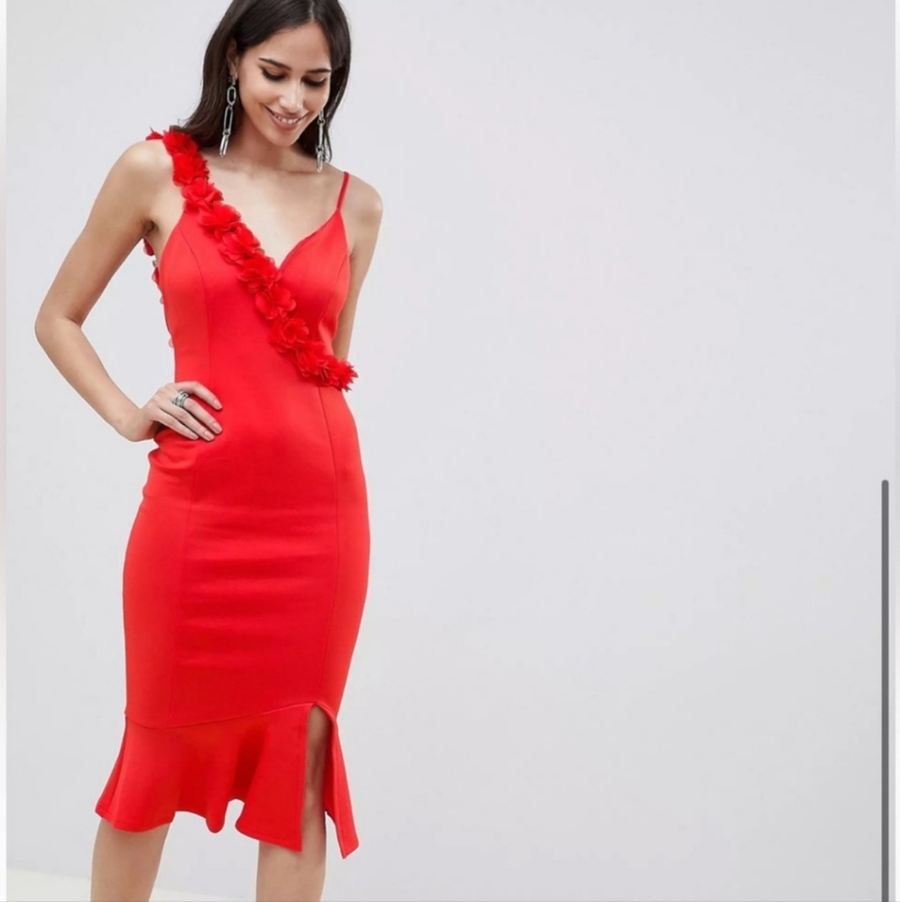 ASOS Design Cocktail Red Bodycon Sleeveless Midi Dress Size 4